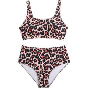 Savarana Women's High Waisted Bikini Sets Two Piece Swimsuit Cheeky Scoop Neck Swimwear High Cut Sporty Bathing Suits