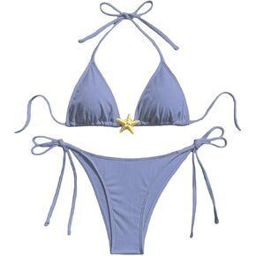 Women's High Waist Shell Decoration Bathing Suit Halter Summer Swimsuit Bikini Set