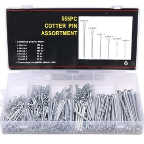 555PCS 304 Stainless Steel Cotter Pins Assortment Kit,Split Pins Clip Key Fastner Fitting Assortment Kit,Cotter Pin Puller Set for Automotive, Mechanics,Car Garage, Power Equipment,Small Engine Repair