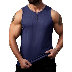 Runcati Mens Workout Tank Tops Summer Gym Muscle Ribbed Sleeveless Henley Shirt Casual Knitted Slim Fit Beach Tee