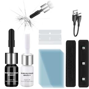 Windshield Repair Kit, Rock Chip Repair Kit Windshield, Windshield Repair Kit For Chips And Cracks, Cracks Gone Glass Repair Kit Nano Glass Repair Kit, 15 Min Quick Fix, With Usb C (White&Black)
