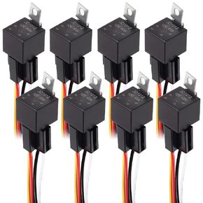 8 Pack JD1912 Car Relay Harness Set 12V 40A SPST 12AWG Harness Sockets 4 Pin Heavy Duty Relay Switch Waterproof for Automotive Truck Motorcycle