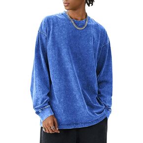 COZYPOIN Men's Acid Wash Tshirts Shirts Oversized Vintage Long Sleeve Pullover Crewneck Sweatshirt
