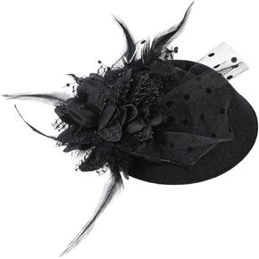 Vintage Fascinators Hats Tea Party Hats with Cocktail Veil 50s Flower Feather Dress Hat Headdress Tea Party Headwear for Women Black