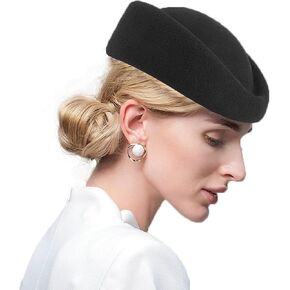 Womens Fascinators Hats Vintage 60s Wool Cap Stewardess Pillbox Hat Teardrop Cocktail Fascinator Base Hair Clip