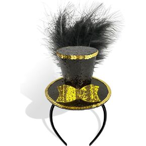 Dolkoic Black Gold Sequin Mini Top Hat Headband for Halloween Tea Party Christmas New Year Eve Party