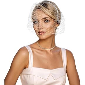 1920s Flapper Fascinator Birdcage Veil Mesh White Fascinators Mesh Veil Headband Bridal Wedding Tea Party Fascinator Headband for Women