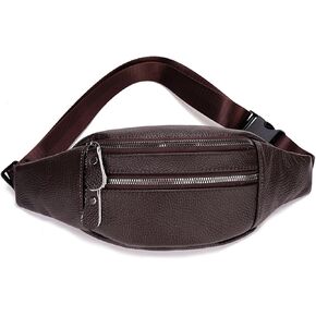 Genuine Leather Fanny Pack, Outdoor Travel Waist Pack, Cowhide Leather Waist Bag with Adjustable Strap, Suitable for Outdoor Hiking, Travelling, Cycling, Running - Black