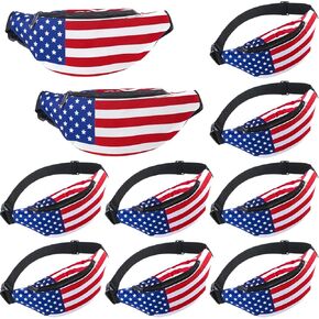 Abbylike 10 Pcs 4th of July Fanny Pack American Flag Fanny Pack Adjustable Patriotic Waist Pouch with Zipper for Adults Independence Day Costume Accessories Gift