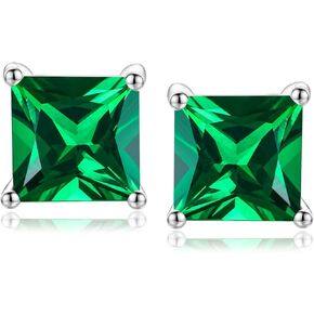 925 Sterling Silver Birthstone Earrings for Women Small Stud Earrings Round/Princess Cut Gemstone Earrings Birthstone Jewelry