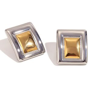 Chunky Gold Rectangle Earrings for Women Gold Silver Two Tone Statement Trendy Geometric Earring Chunk Gold Square Earring Jewelry Gift