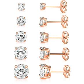 MDFUN 5 Pairs Stud Earrings Sets 3-7MM 18K Gold Plated Round/Cushion/Asscher/Emerald Cut Cubic Zirconia Earring Hypoallergenic Stud Earrings for Women Men