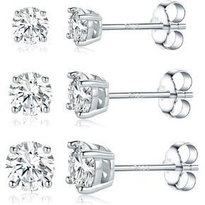 MDFUN S925 Sterling Silver Moissanite Stud Earrings Set 4 Prong Round Synthetic Moissanite Stud Earring Multiple Pack