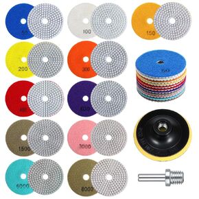 simarro 13 Pcs Granite Polishing Kit, 4 Inch Diamond Polishing Pads with 5/8’’-11 Backer Pad, 50-8000 Grit Wet Dry Polishing Pads for Granite Marble Concrete Stone Countertop Quartz Polishing