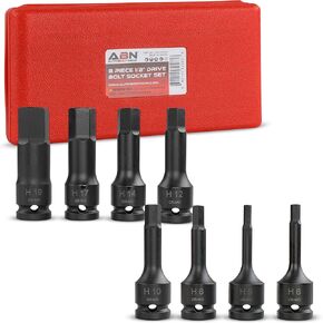 ABN 1/2 Inch Drive Engine Head Bolt Socket Set - 8 Piece H Type Metric Mechanic Tool Set