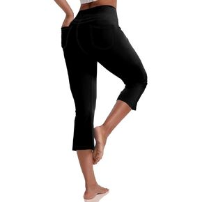 VOOVEEYA Women's Capri Leggings, Yoga Capris Pants with Pockets Stretchy Crop Pants High Waisted Straight Leg 21"