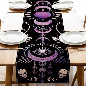 Halloween Pink Purple Pumpkin Table Runner, Skeleton Hand Spider Web Kitchen Dining Table Decoration, Funny Holiday Indoor Outdoor Home Decor Party Supply 13 x 72 Inch
