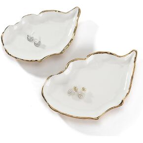 HOME SMILE Oyster Shell Ring Dish,Jewelry Dish Tray Set of 2 Large, for Women,Ceramic Gold
