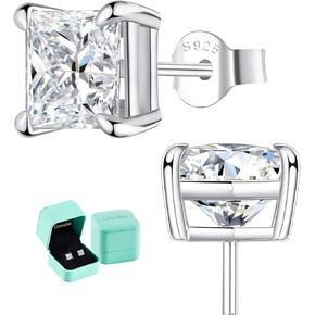 Princess Cut Moissanite Stud Earrings, Lab-Created Diamonds, 0.8-2.4ct D Color, VVS1 Clarity, Hypoallergenic, White Gold-Plated 925 Sterling Silver, Anniversary Birthday for Women Men