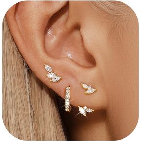 QUINBY Dainty Stud Earrings For Women,925 Sterling Silver Earring Sets For Multiple Piercing,Cartilage Hypoallergenic Earring Jackets For Sensitive Ears