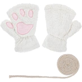 2Pcs Cat Paw Gloves Thermal Mittens for Women - White Winter Gloves with Furry Warm Kawaii Design - Costume Accessories for Christmas, Halloween Adults