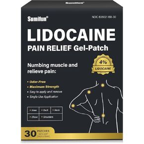 Sumifun Lidocaine Patches Maximum Strength - 30 Counts Pain Relief Patch for Back Aches Muscle Soreness Stiff Neck Joint Pain FSA/HSA Eligible Topical Analgesic (Large, Count, 30)
