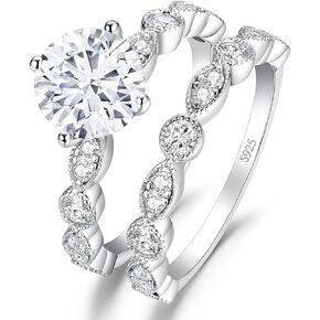 2CT Solitaire Cubic Zirconia Promise Engagement Ring For Women 925 Sterling Silver, Simulated Diamond 14k White Gold Plated CZ Stackable Rings For Her, Marquise Wedding Band Bridal Ring Set
