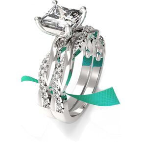Wedding Ring Sets for Women Princess cut 1.5ct AAAAAA CZ S925 Sterling Silver Engagement Ring