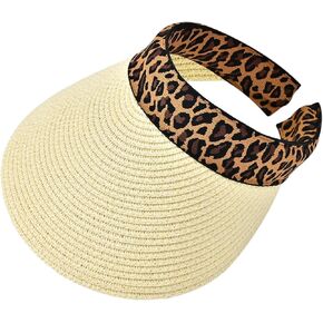 Sun Visor ، Ladies Ponytail Wide Brim Straw Teadbors ، Hat Summer Beach Travel Shade Hat مع حماية للأشعة فوق البنفسجية للنساء