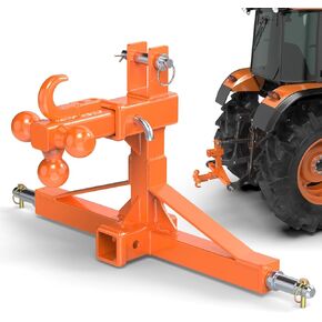 Orange 3 Point Quick Hitch Dual 2"Receiver with Trailer Ball Hitch and Hook, 3 Point Trailer Hitch for Standard/5th Wheel/Goose Neck Connections, 3 Pt Hitch Farm Equipment and Subcompact Trailer Hitch