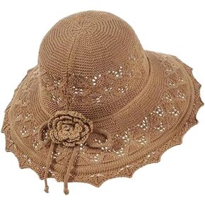 Women Straw Sun Hat Foldable Beach Hat Wide Brim Floppy Bucket Hat