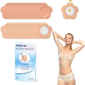 32 Pcs Disposable Castor Oil Belly Button Patches Pack Wrap with Anti Leakage Pads (Oil Not Included), Flower Shape, 2.8" x 2.8"