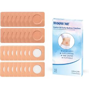 32Pcs Castor Oil Belly Button Patches, Disposable Anti Leakage Organic Cotton Castor Oil Pads (Oil Not Included), Square Shape,2.8" x 2.8"