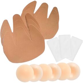 Majurphy Breast Tape 6 Pack | Boob Tape with Silicone Nipple Covers | Strapless Adhesive Bra Tape for Large Breast|Nude Beige