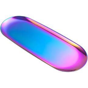 Rainbow Oval Stainless Steel Tray – Mini Coffee Table Tray for Jewelry, Cosmetics & Candles | Vacuum Coating – No Fading, No Discoloration