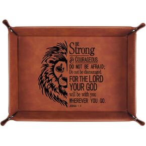 Christian Gifts,Leather Tray Engraved Personalized Tray,Bible Verse Faith Religious Birthday Inspirational Gifts,Valet Desktop Storage Organizer (Proverbs 3:5-6)