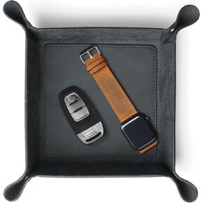 Handmade Leather Catch All Tray, Handcrafted Genuine Leather Valet Tray and Organizer for Keys, Phones, Jewels, Coins, Rectangular, Light Camel