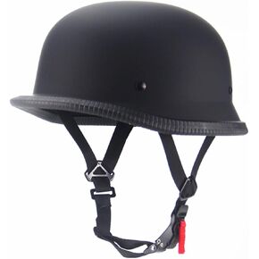 دراجة نارية عتيقة نصف خوذة على الطراز الألماني على الطراز الألماني Casque Moto Retro Cruiser Scooter Cooter Cooter Counmets للرجال البالغين المعتمدين (Gloss Black ، M)