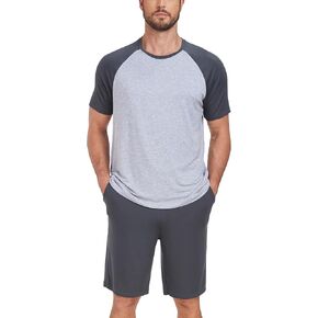 CF Men's Pajama Sets Shorts Viscose from Bamboo Short Sleeve Summer Pjs 2 Piece Soft Sleepwear Comfy Lounge Set with Pockets