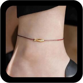 Andelaisi Boho Fish Ankle Bracelet Vintage goldfish Braided Rope Blue Thin Rope Bracelet Adjustable Cute Fish Foot Chain Jewelry for Women