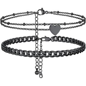 PROSTEEL Black Ankle Bracelets for Women Adjustable Minimalist Anklets Stainless Steel Chain Anklet