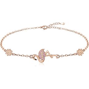 Flamingo Ankle Bracelets for Women Sterling Silver Flamingo Anklet Cute Animal Rose Gold Pink Bird Beach Boho Summer Anklets Foot Flamingos Jewelry Gifts