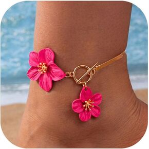 Flower Anklets for Women Trendy Flower Ankle Bracelet Boho Floral Anklet Summer Beach Anklets Jewelry for Women