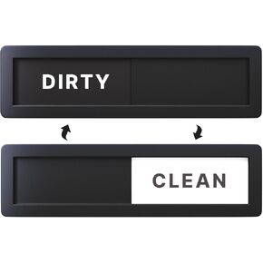 Mini Dishwasher Clean Dirty Sign Magnet, Extra Small 3.9 x 1.1 Inch, Simple Minimal Design, Non-Scratch Strong Magnetic, Optional Adhesive Included, Matt Black
