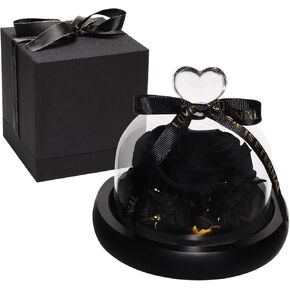 Forever Preserved Black Rose -Beauty and The Beast Roses for Mum - Flowers in Glass Balls - Eternal Preserved Roses for Ladies - Eternal Roses in a Glass Ball in The Shape of a Heart