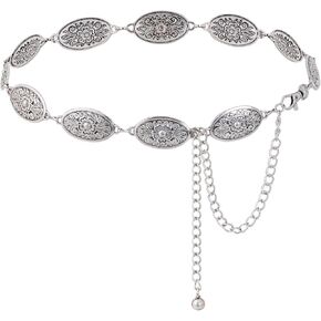 Western Metal Concho Belt for Women Cowgirl Boho Turquoise Chain Belts for Dresses Jeans Country Concert Outfit