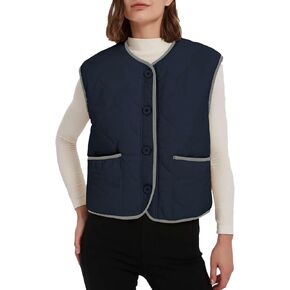 Women's Fall Quilted Puffer Vest Sleeveless Winter Reversible Sherpa Fleece Jacket Outwear with Pockets