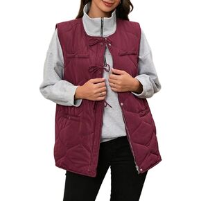 ECOWISH Puffer Vest Women 2025 Sleeveless Jacket Button Zip Up Fall Winter Coat Quilted Padded Gilet Outerwear with Pockets