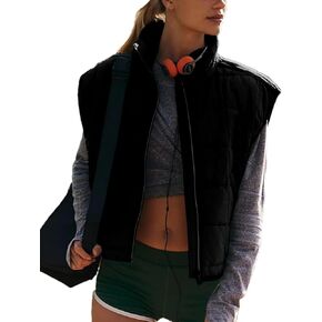 Wanzetaly Womens Zip Up Puffer Vest Oversized Stand Collar Sleeveless Quited Padded Jacket Coat