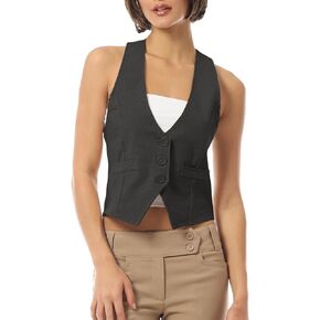 MixMatchy Women's Dressy Casual Suit Vest Waistcoat Uniform Tuxedo Vest Jacket